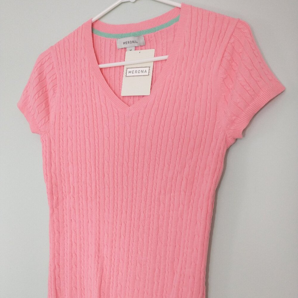 NWT Merona Short-Sleeved Cable Knit Pink Sweater Size M